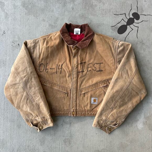 Vintage Y2K Carhartt brown cropped Detroit style work wear jacket - Picture 1 of 9